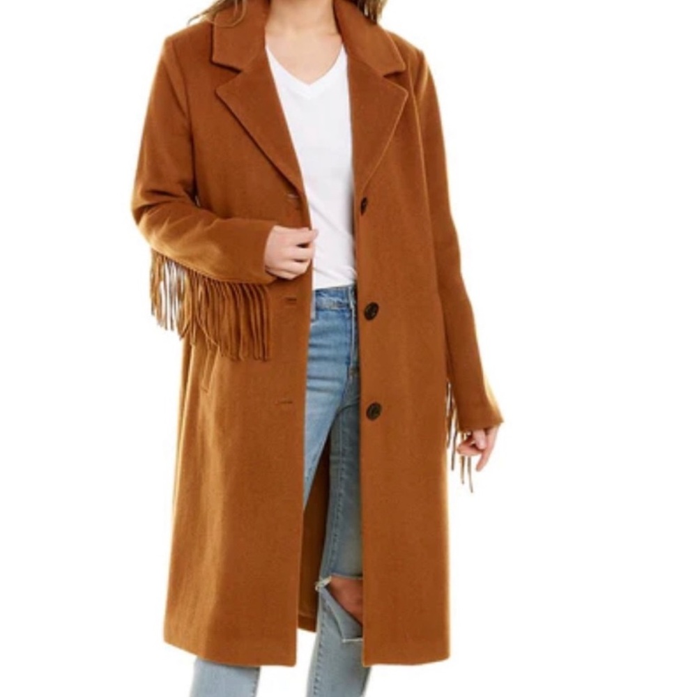 Kenneth Cole WOMEN'S SINGLE-BREASTED WOOL BLENDFRINGE WALKER COAT IN BROWN